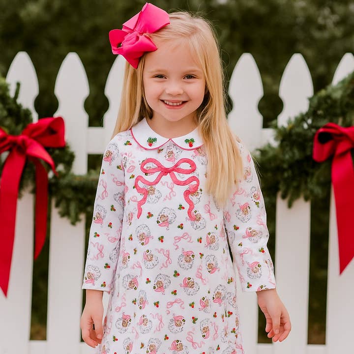 Santa Girls sløjfer kjole Pink Santa Kollektion for engroshandel hos Marco and Lizzy