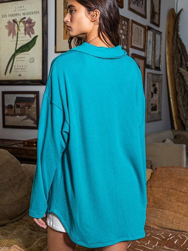 BUCKETLIST OUTLET - Wholesale Shirt Jacket/Shacket - Women's - T1320-4 OUTLET SALE Solid Rib Knit Oversized Shacket Shirt15