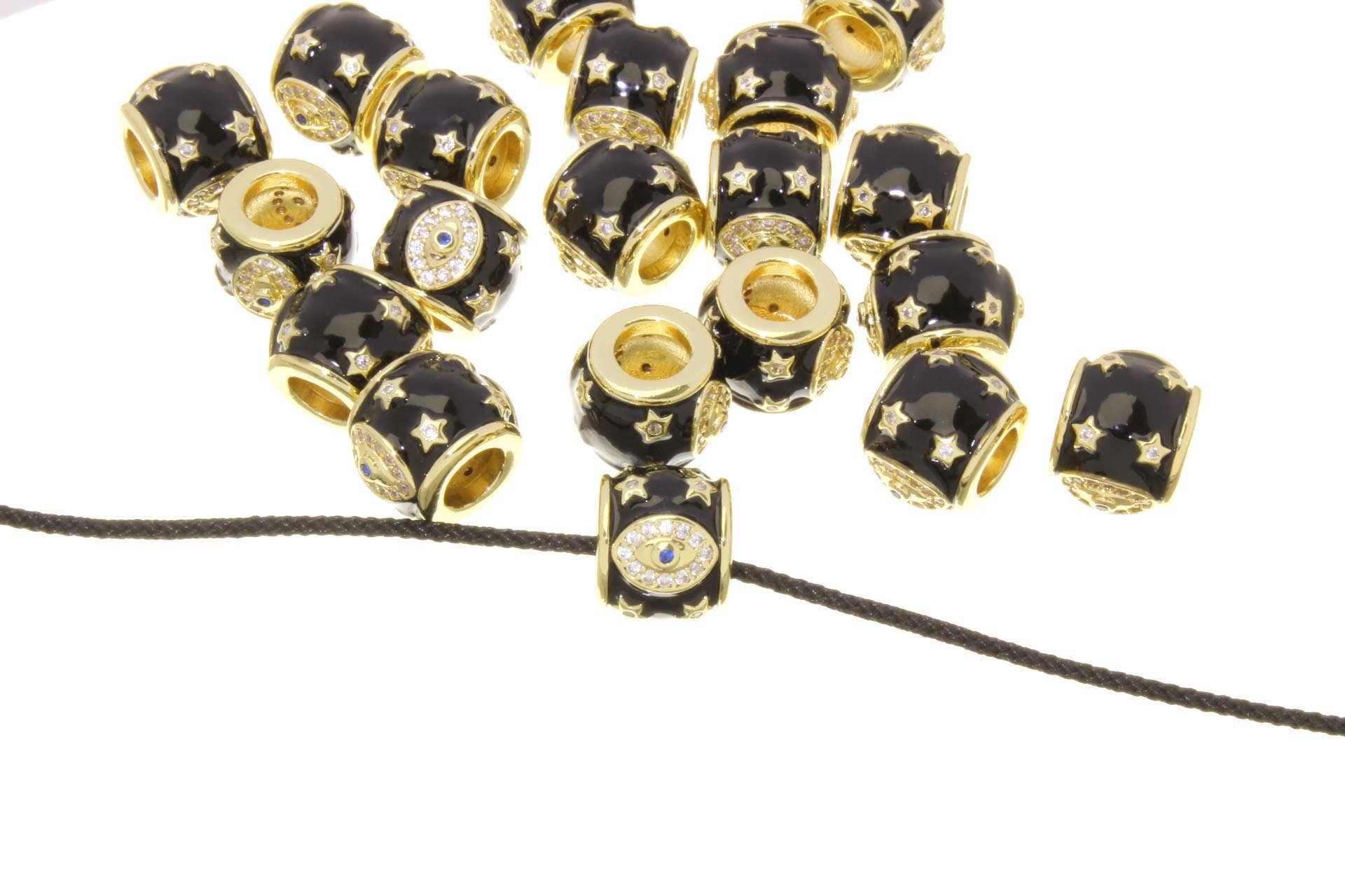 Jewel Pledge - Wholesale Individual Charm/Pendant - Evil Eye Amulet Hexagon Barrel Gold Slider Talisman SPG1514