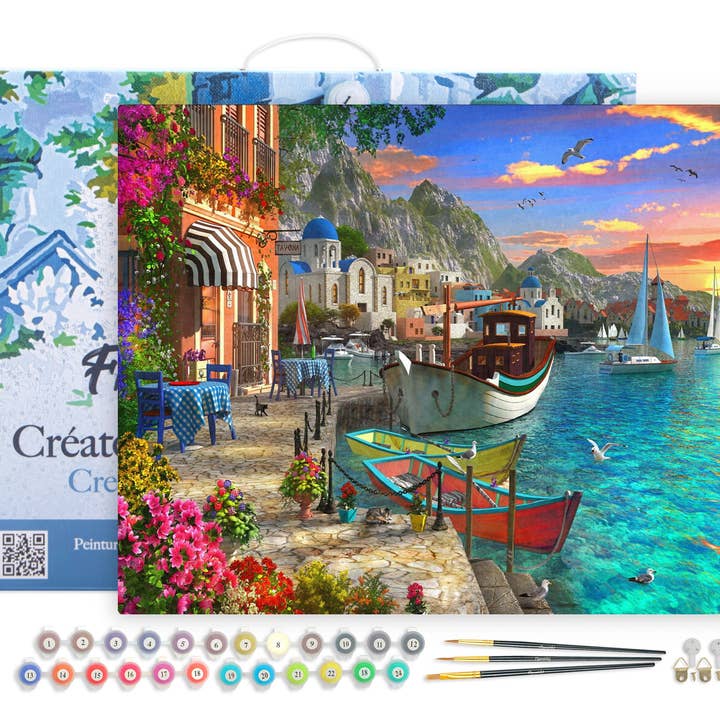 Paint-by-Number Set „Blumiger Hafen“ mit Rahmen für den Großhandel von Figured'Art