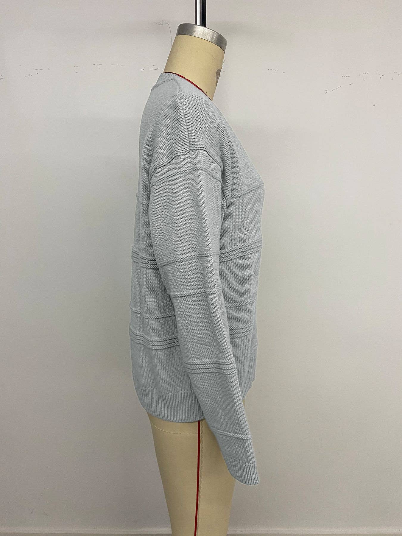 GREY Casual style loose V-neck solid color sweater for wholesale on Faire12