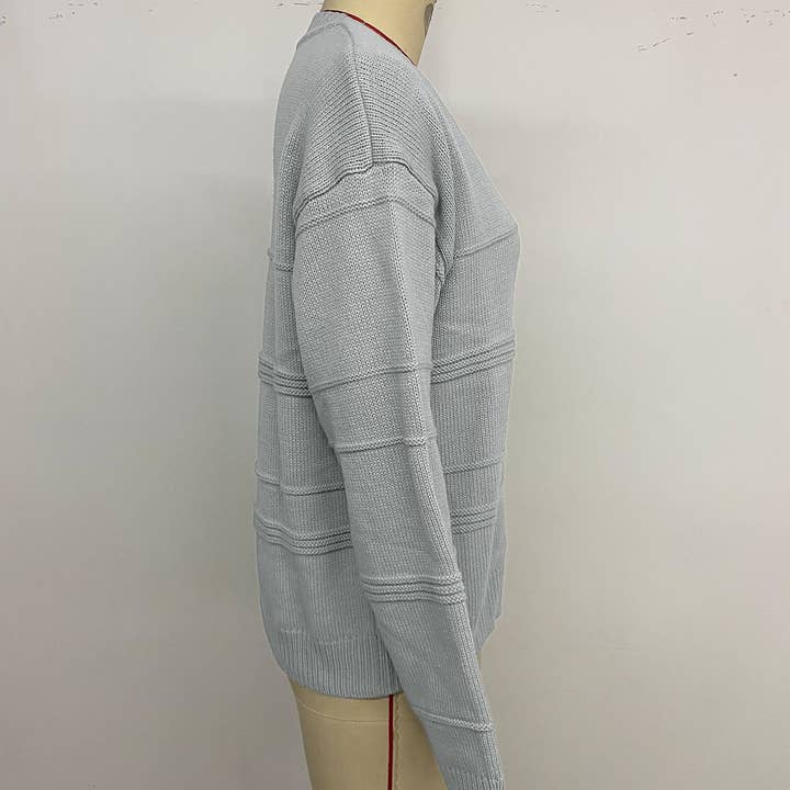 GREY Casual style loose V-neck solid color sweater for wholesale on Faire12