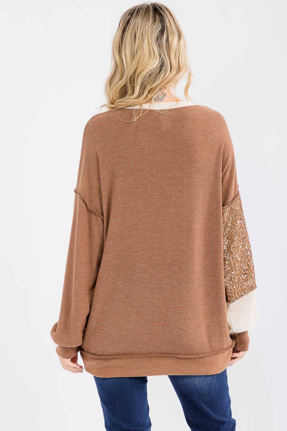 7th Ray – Sweatshirt - Mulher por atacado – Top de Manga Comprida com Bolso Patchwork de Lantejoulas T60604