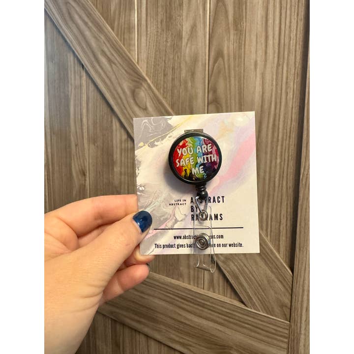 AbstractbyRabrams - Wholesale Badge Accessory - Unisex - You are Safe With Me Badge Reel - Progress Pride Badge Reel