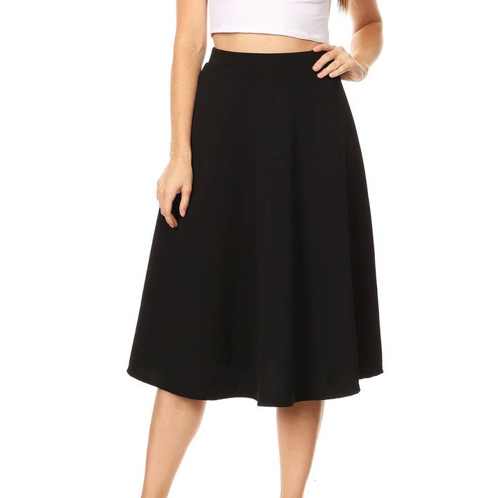 Women's Solid Basic Casual A-line Flared Midi Skirt for wholesale by MOA COLLECTION