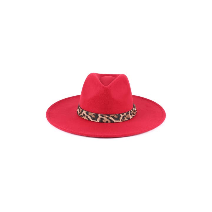 Pink Irene Wholesale - Wholesale Fedora - Women's - FELT FASHION BRIM HAT WITH LEOPARD ACCENT