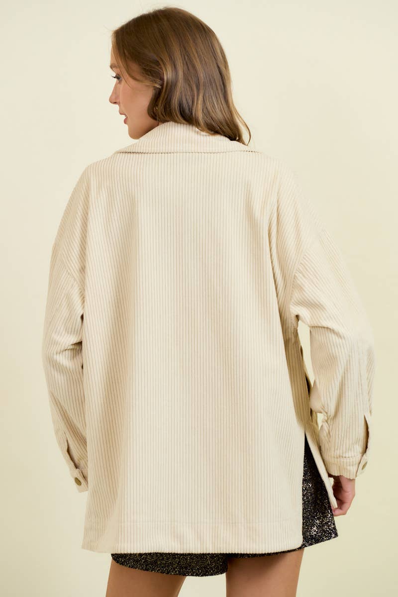 Doe and Rae - Wholesale Shirt Jacket/Shacket - Women's - Corduroy Front Button Down Oversized Jacket - 10613J-113