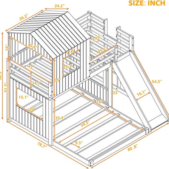 Twin Over Full Bunk Bed With Slide With Guardrails White for wholesale on Faire1