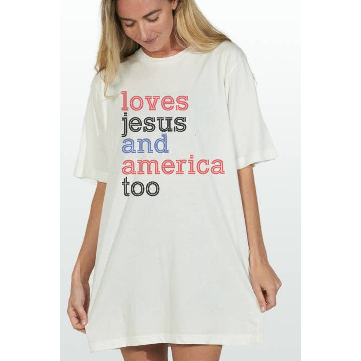 Loves Jesus And America Oversized Tee for wholesale by Bella Me