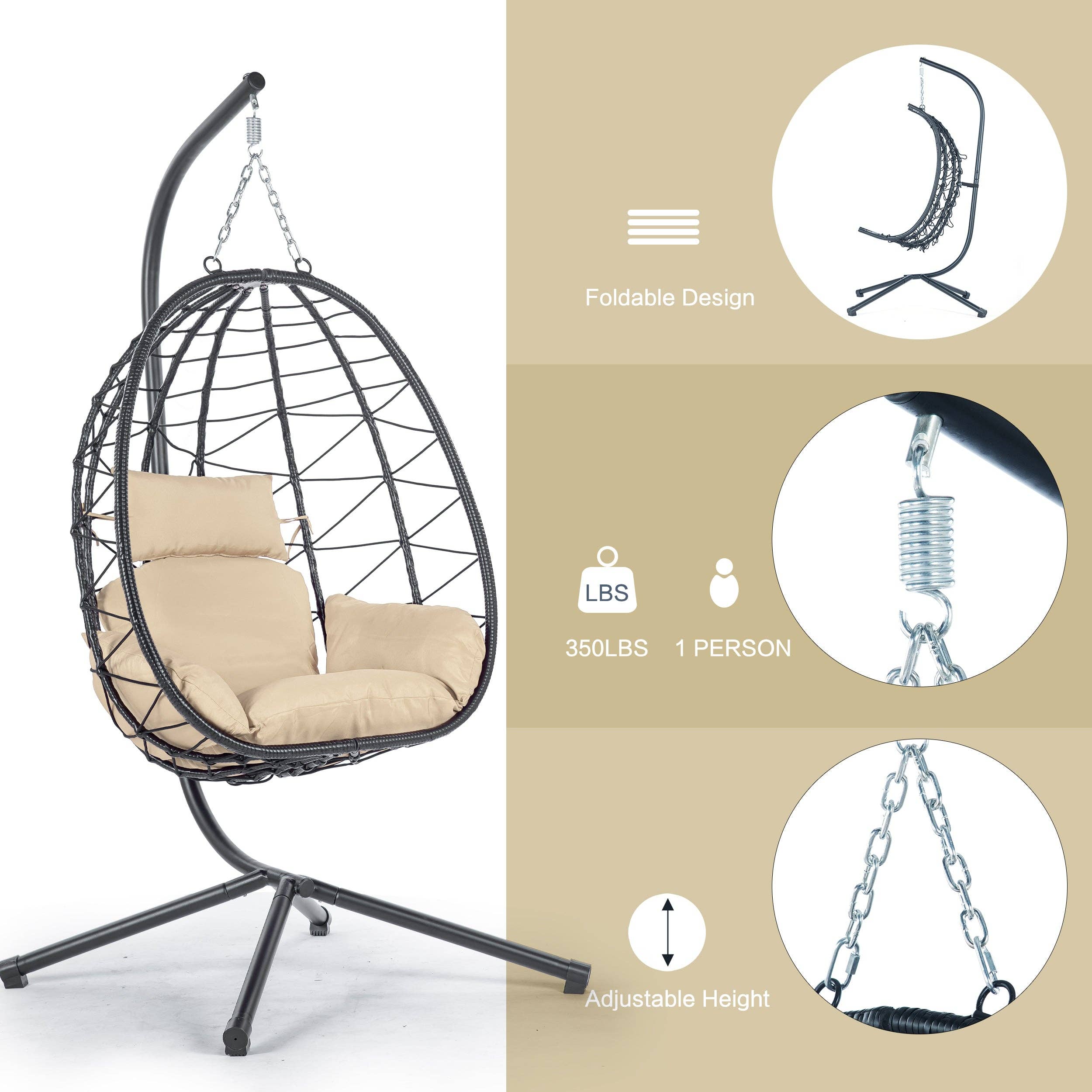 39F Inc. - Wholesale Egg Chair - Beige Wicker Hanging Egg Chair with Stand for Indoor Outdoor6