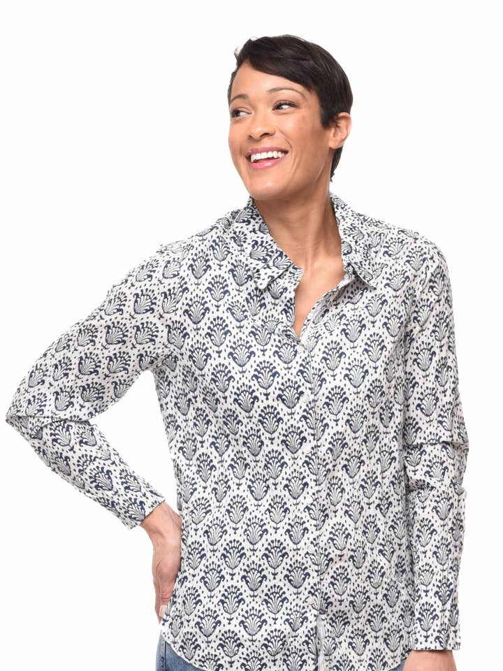 CV1087 Gretchen Button Down en Palms para venta al por mayor de Tulip Clothing