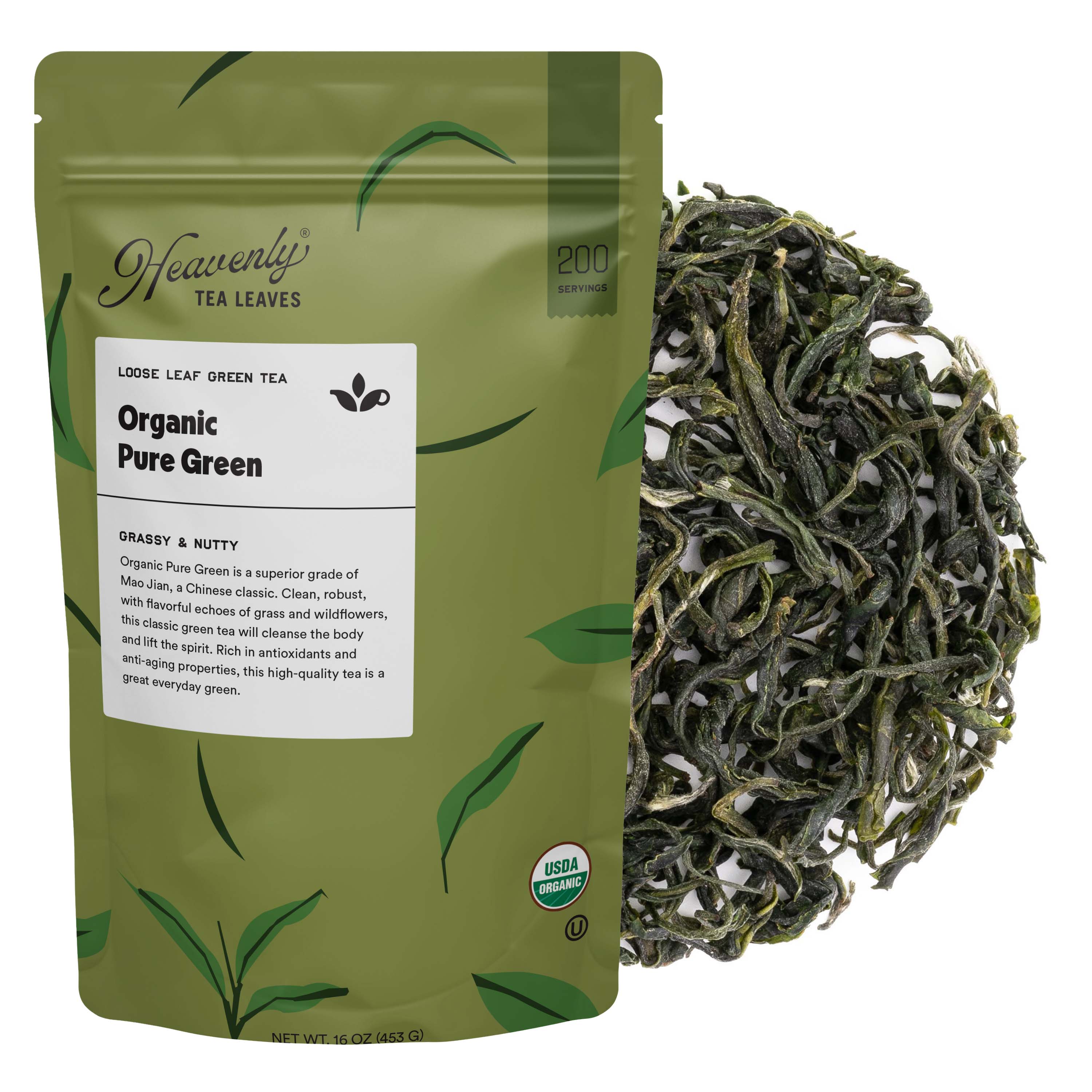 Heavenly Tea Leaves – Engroshandel Løs te – Økologisk ren grøn, bulk løs blad grøn te, 1 lb.0