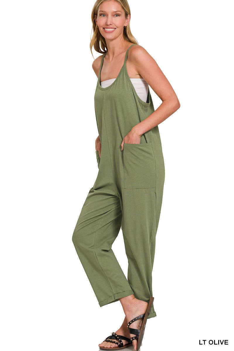 42POPS – Engroshandel Jumpsuit - Dame – Spaghetti-strop jumpsuit i bomuld med lommer5