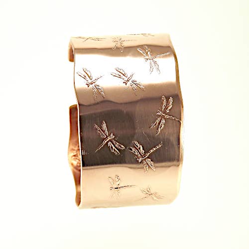 Dragonfly 1 7/16" Statement Bracelet Cuff 6C Copper for wholesale by David Stepan