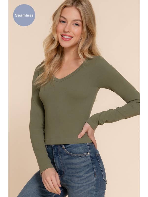 Active Basic | Active USA - Wholesale Knit Top - Women's - Long Sleeve V-neck Rib Seamless Top8