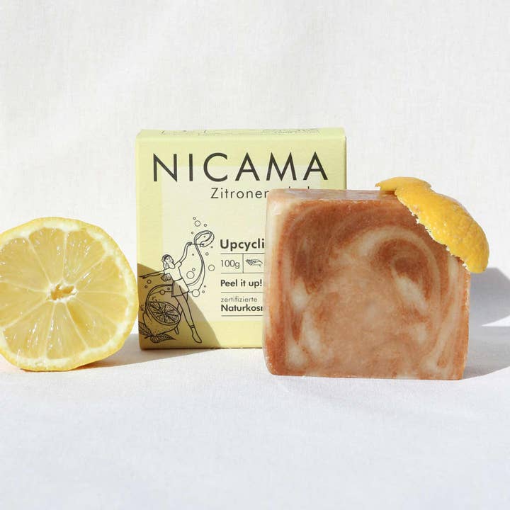 NICAMA - Savon exfoliant avec écorces de citron recyclées pour la vente par NICAMA