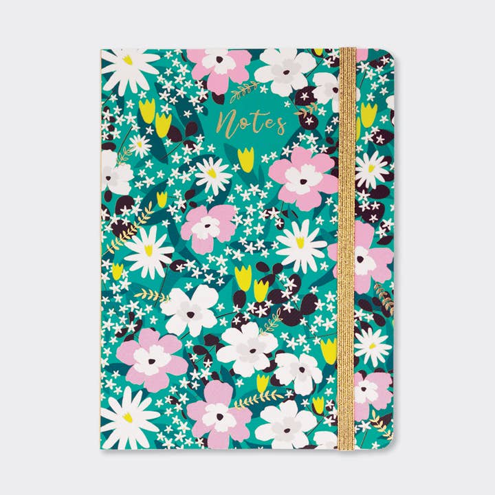 Carnet à reliure parfaite au format A6, motif floral bleu sarcelle et notes pour la vente par Rachel Ellen Designs