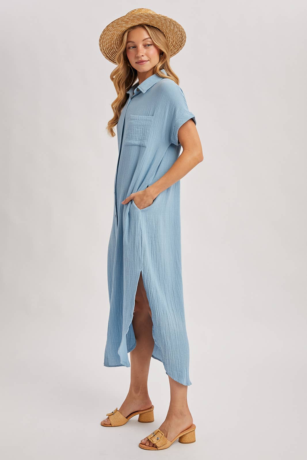 Bluivy - Wholesale Dress - Women's - BUTTON UP MAXI SHIRT DRESS WITH POCKET61