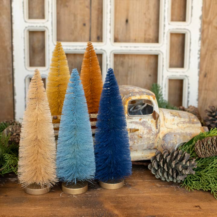 9" BLAU & GOLD FARBEN FLASCHENBÜRSTENBÄUME BOX-SET/ 5 für den Großhandel von Ragon House