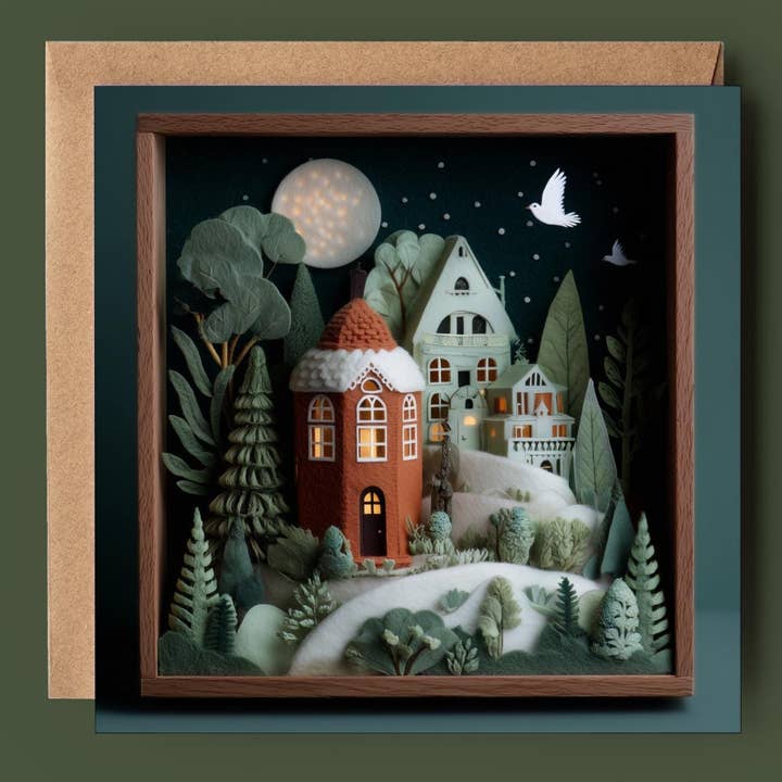 Snowy Hill Houses 2D Print Shadow Box Card for wholesale by Good Post Day