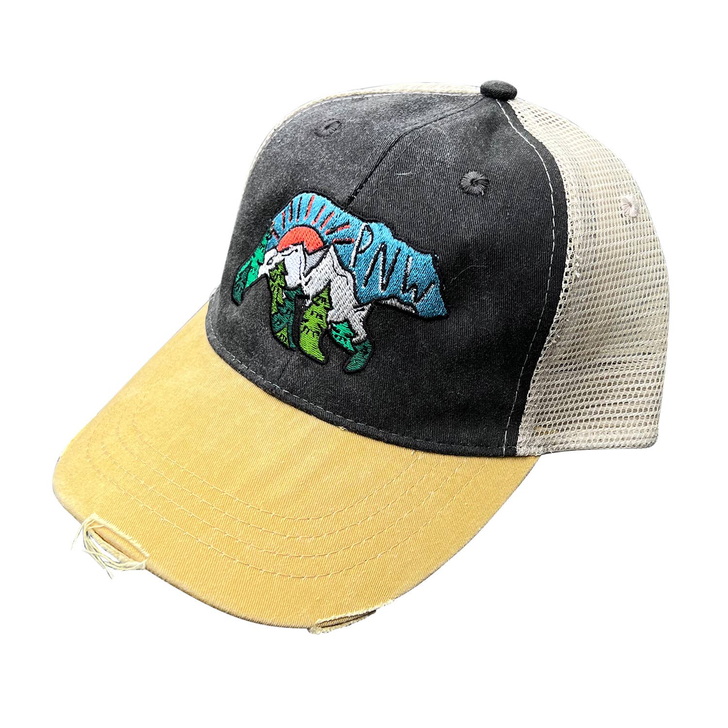 Sticker Girl, formerly KPB Apparel - Wholesale Trucker Hat - Unisex - PNW Bear | Distressed Embroidered Hat2