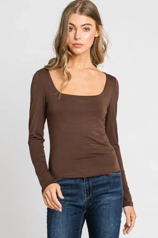 Final Touch - Wholesale Knit Top - Women's - Double Layered Square Neck Basic Top - T1710934
