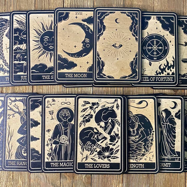 Full Set of 23 Major Arcana Wooden Tarot Cards (Black) for wholesale by Kraftmir