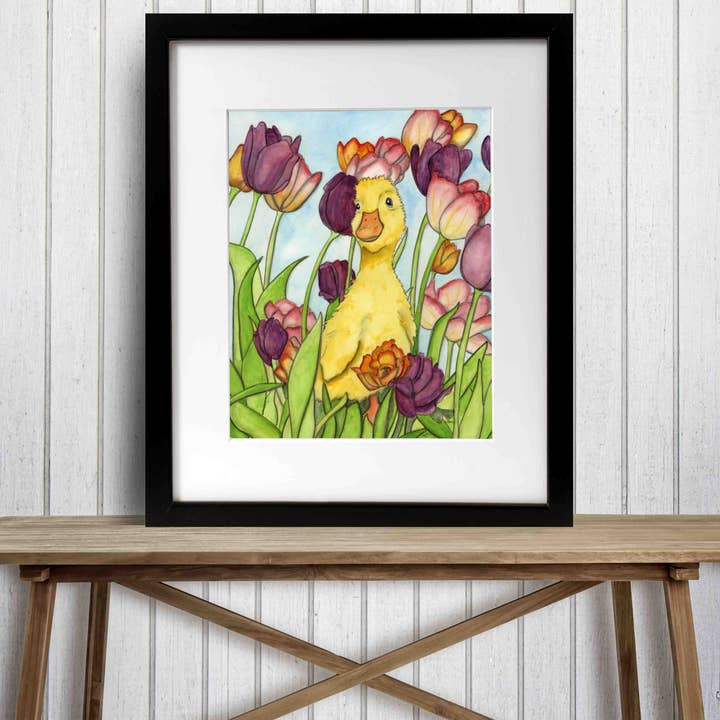 Peinture à l'aquarelle « Tulip the Duckling » : Impression d'art pour la vente par PinkPolish Design