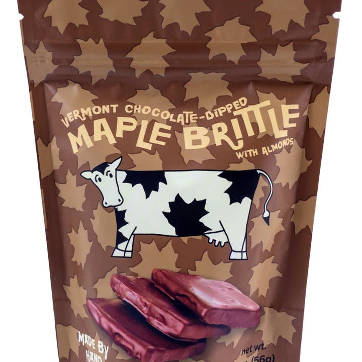 Chocolate-Dipped Maple Brittle with Almonds - Pouch for wholesale by Sweet on Vermont Artisan Confections