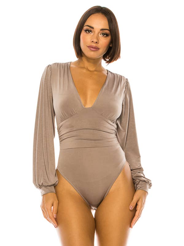 SOLID V NECK FITTED BODYSUIT for wholesale by A3 Design USA