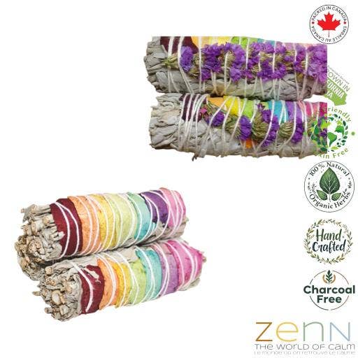 Zenn Organic Seven Chakras Sage W/ Rose Petals 4`` (Pac-037 for wholesale by International Gifts Ltd.