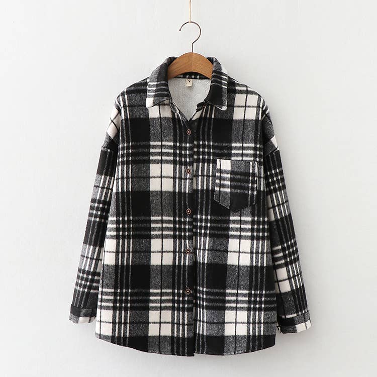 Rosa Clothing - Wholesale Shirt Jacket/Shacket - Women's - Plaid warm fleece lined button shirt jacket Shacket17