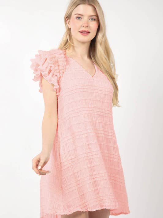 BLUSH ND31279X-PLUS SIZE Ruffled Textured Woven Mini Dress for wholesale on Faire