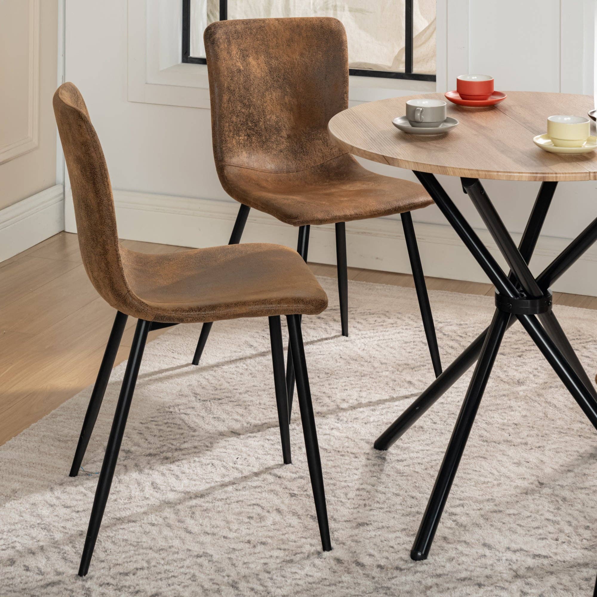 Urban Meuble - Wholesale Chair - Set of 4 vintage brown suede dining chairs with black legs SCARGILL SUEDE NL 4PCS4