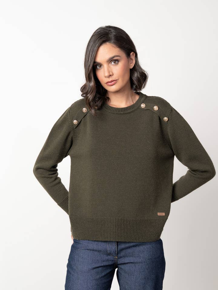 Maglione Girocollo in Lana con Bottoni Dorati sul Davanti per la vendita all'ingrosso da parte di Etiem