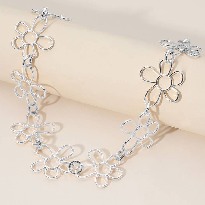 Sensibling Corp. - Wholesale Link & Chain Necklace - Metal Wire Flower Link Necklace