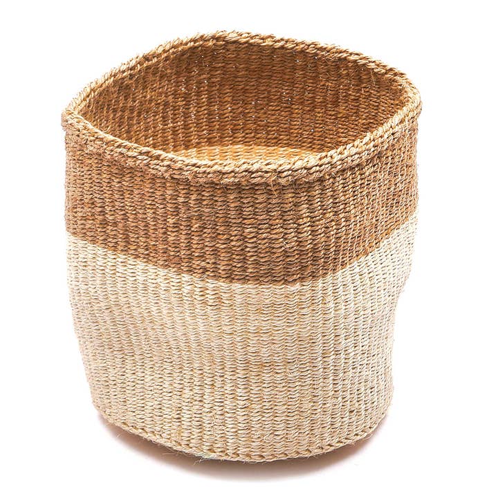 Natural CHAMA: Khaki & White Colour Block Storage Basket | Plant Pot Cover | Desk Tidy | Blanket Storage for wholesale on Faire8