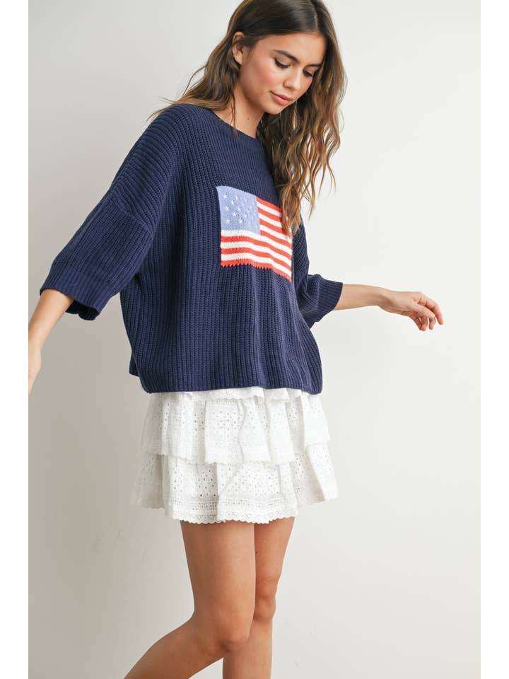 BUTTERMELON – Pulôver - Mulher por atacado – Suéter de tricô com estampa de bandeira - BMW76917