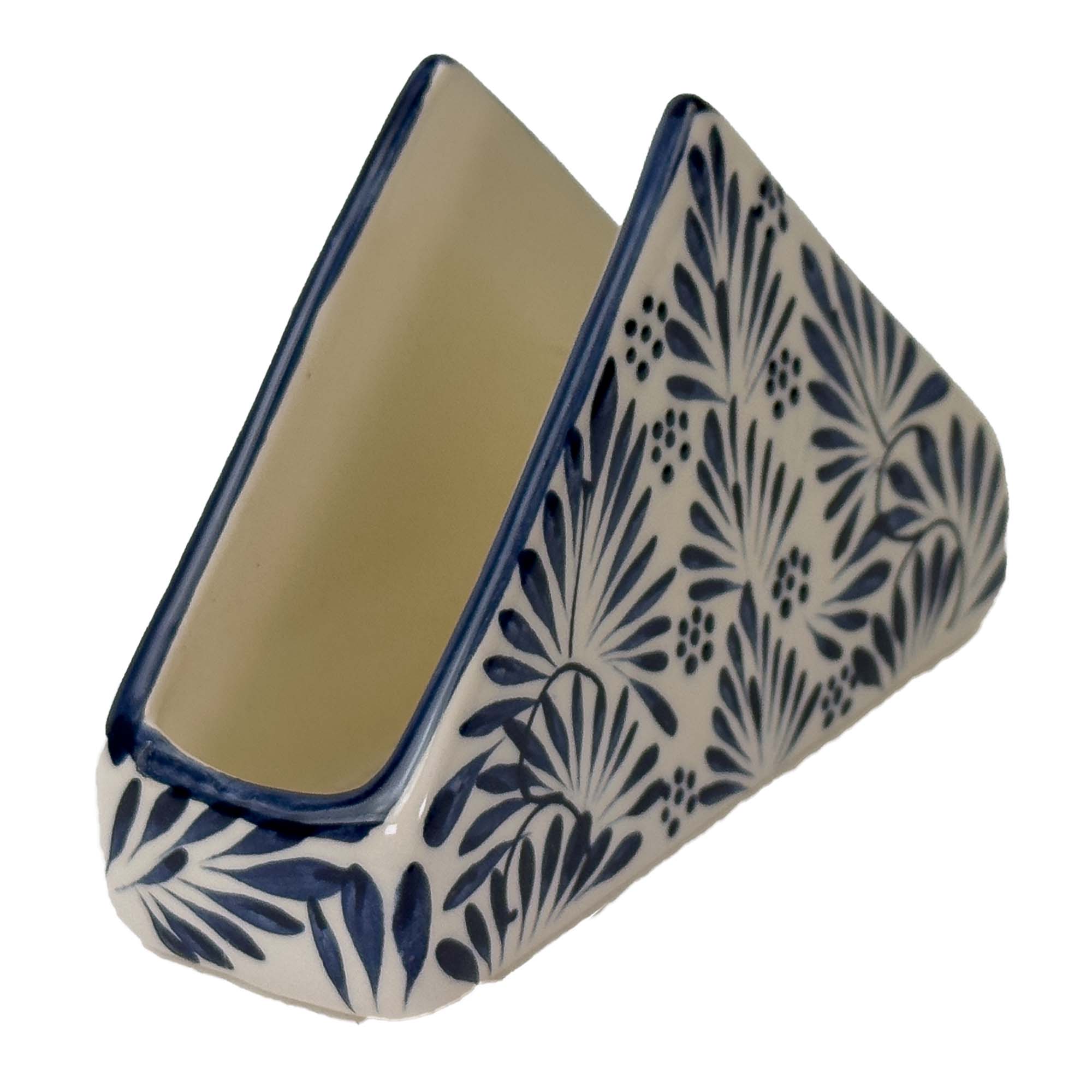 Global Crafts - Wholesale Napkin Holder - Mexican Pottery Napkin Holder Blue Plumeado4