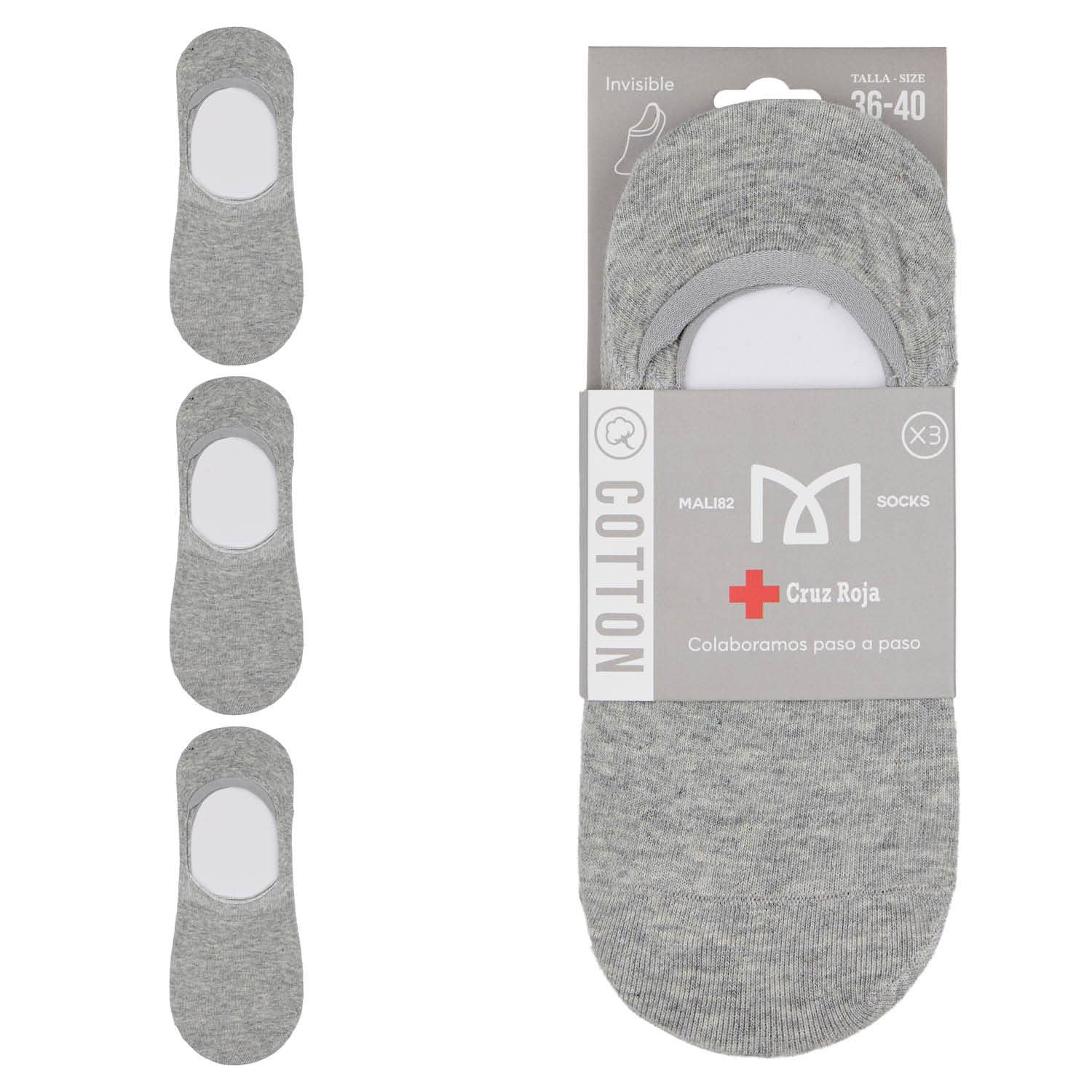 KYLIE CRAZY - Wholesale Socks - Unisex - Pack of 3 premium cotton invisible socks - Red Cross3