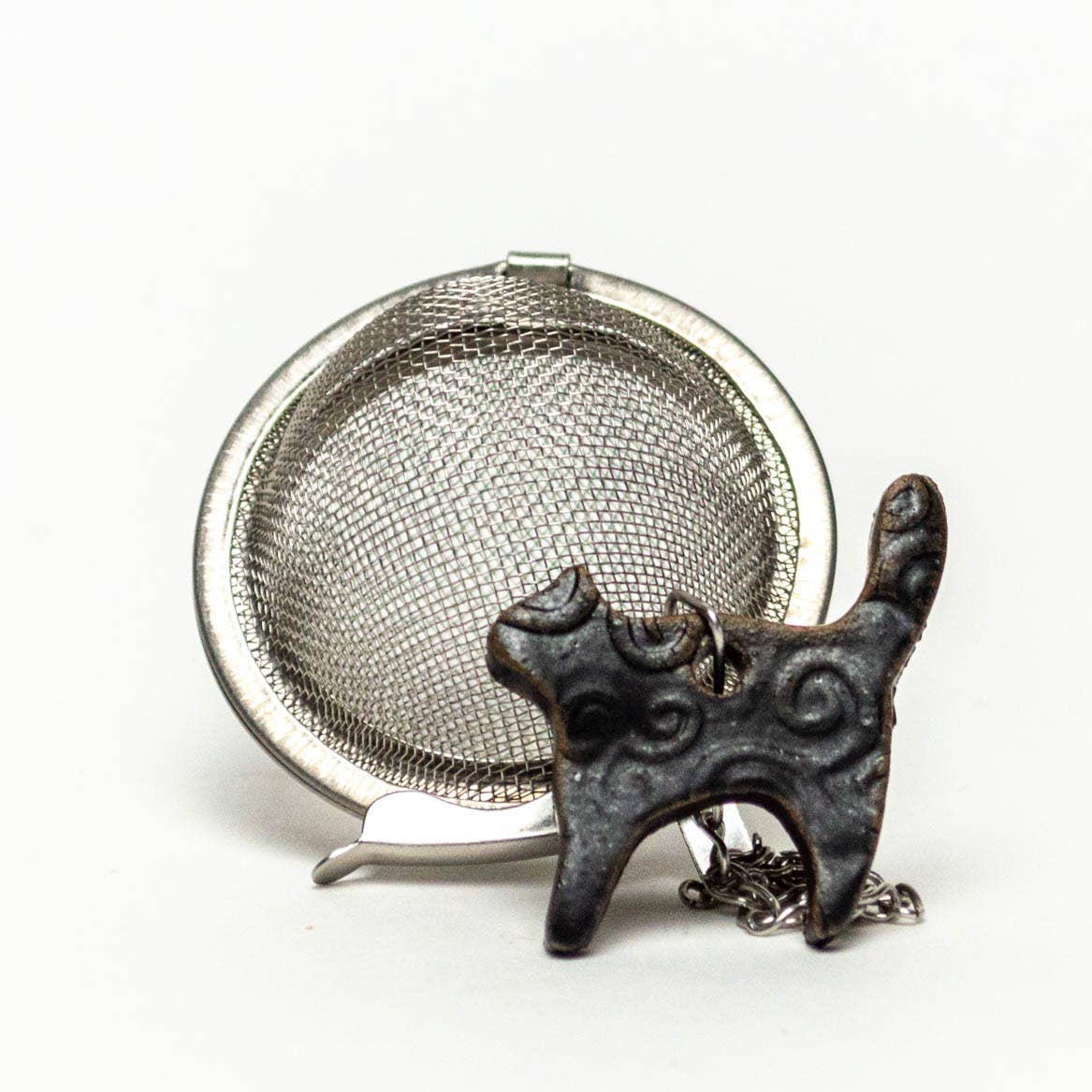 White Squirrel Clayworks - Wholesale Tea Strainer/Infuser - Ceramic Black Cat Charm Tea Ball Infuser/Steeper - Handmade