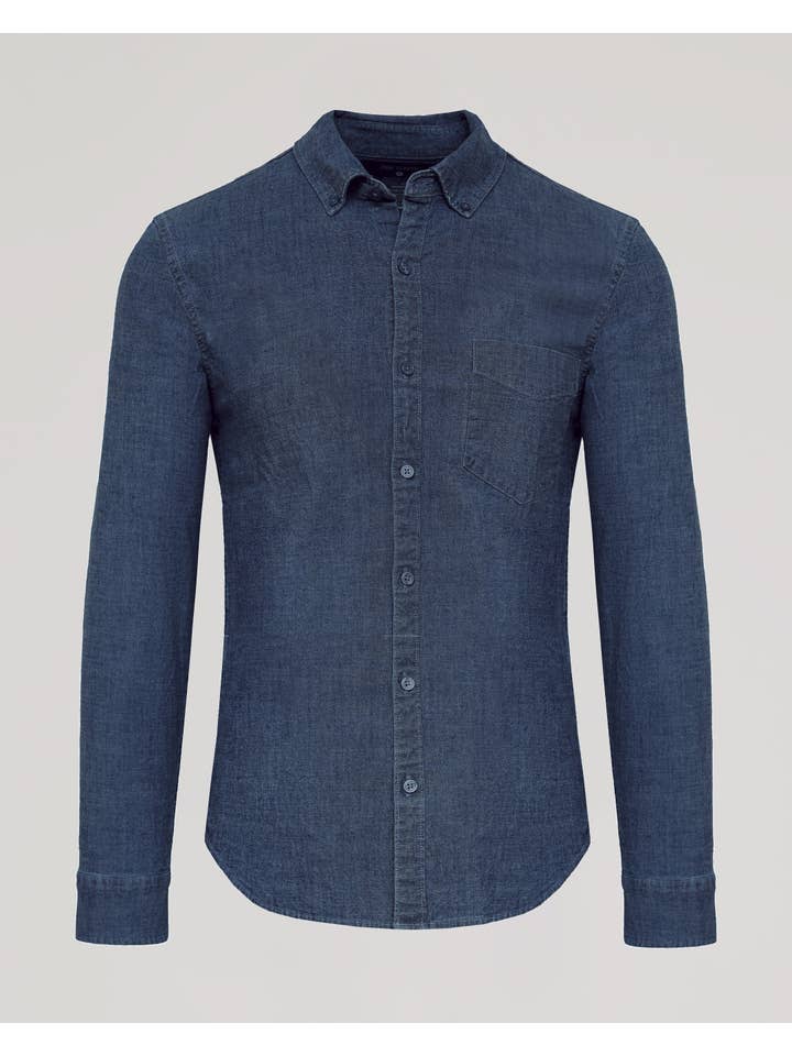 True Classic - Wholesale Button Down Shirt - Men's - Medium Indigo Wash Long Sleeve Chambray Shirt1