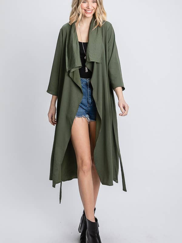 JADE BY JANE – Blusão - Mulher por atacado – CASACO DE CORPO COMPRIDO COM DRAPEADO NA FRENTE 115