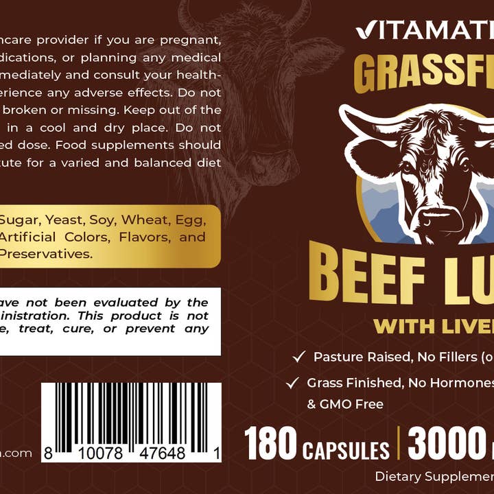Vitamatic - Wholesale Oral supplement/vitamin - Vitamatic Grass-Fed Beef Lung with Liver 180 Capsules0