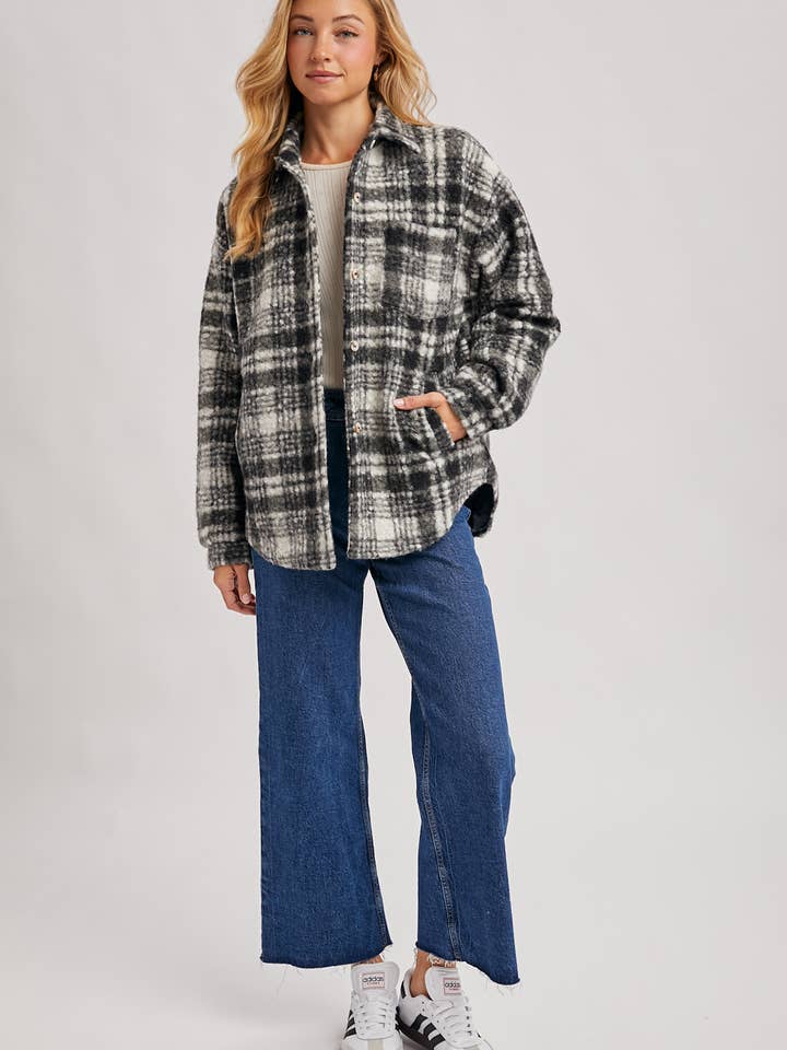 Bluivy - Wholesale Shirt Jacket/Shacket - Women's - BUTTON DOWN BOUCLE PLAID SHACKET WITH POCKETS7