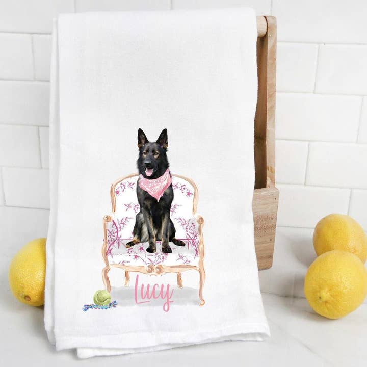 Torchon à vaisselle Black German Shepherd Flour Sack pour la vente par The Preppy Pineapple Home