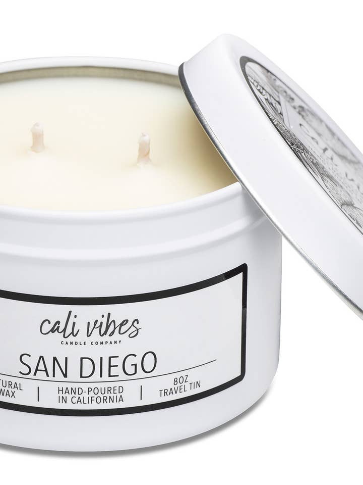 San Diego - 8oz Travel Tin for wholesale by Cali Vibes Candle Company
