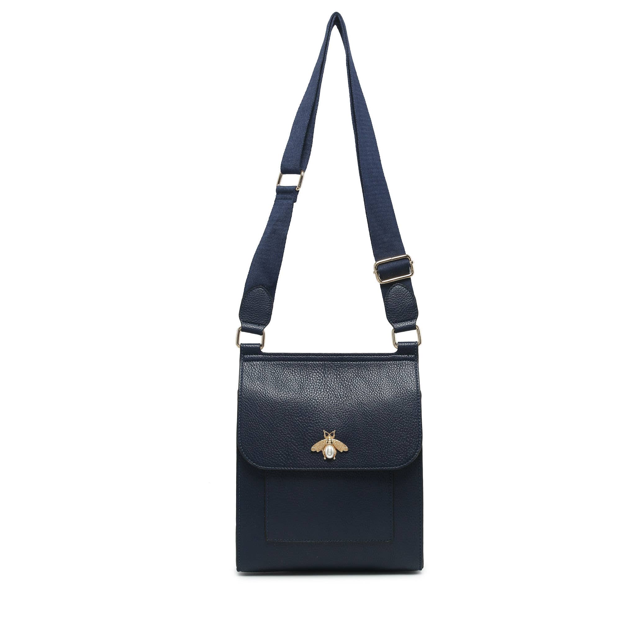 Papaya Fashion Ltd - Venta al por mayor Bandolera - Mujer - B23025-Bolso bandolera metálico con insignia de abeja perlado en la solapa1