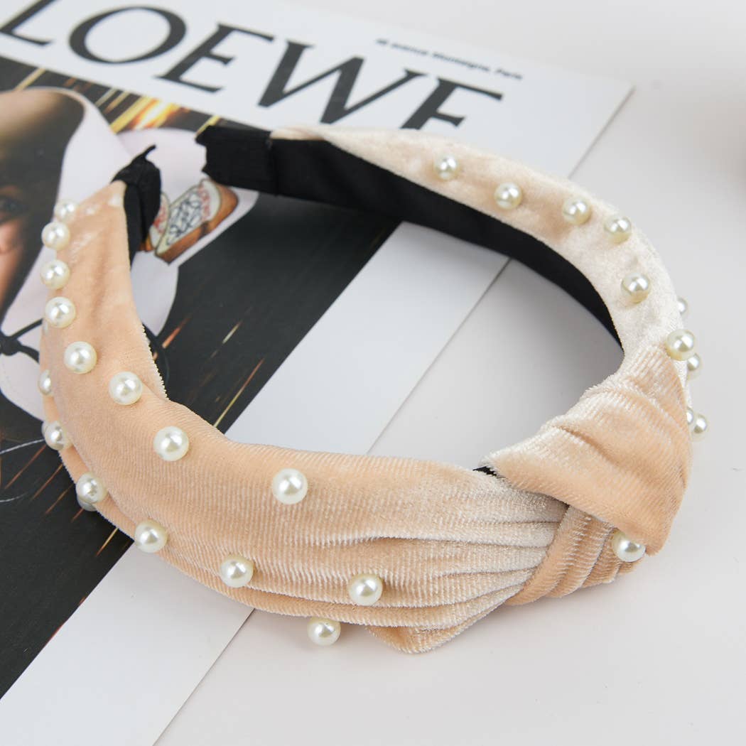 TheDivaSoap - Wholesale Fashion Headband - Women's - Flannel Embellished Knotted Beaded Pearl Headband9