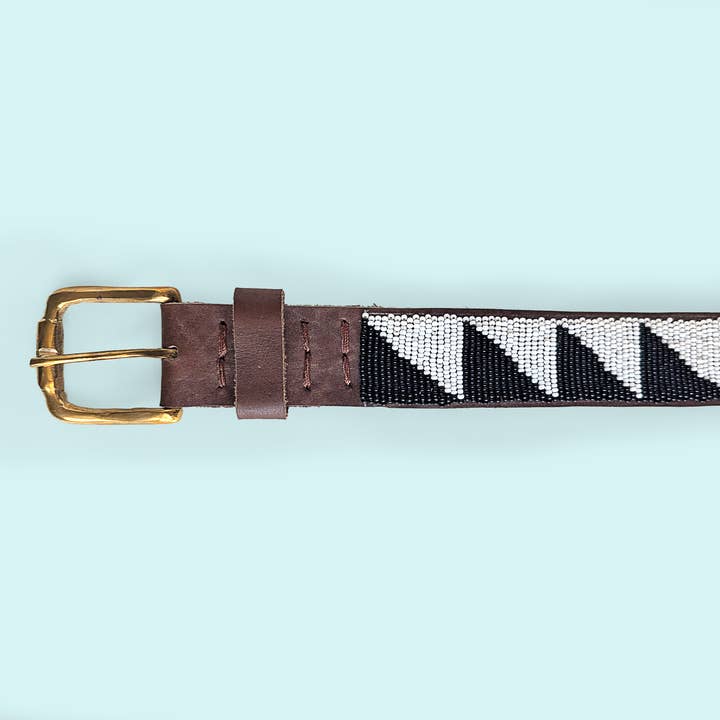 Beaded Leather Belt in Tri Black and White for wholesale by Swahili Coast